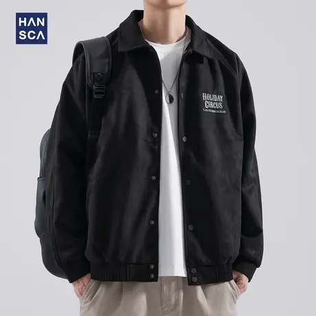 hansca秋冬季美式复古夹克男士宽松新款翻领春秋高级麂皮休闲外套商品大图