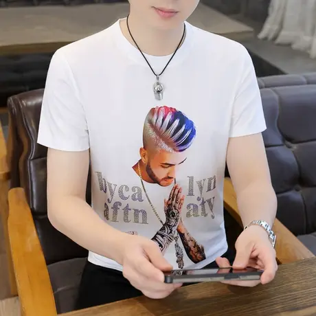 美式潮牌圆领短袖T恤男士夏季炸街印花体恤衫休闲半袖夏装ins上衣图片