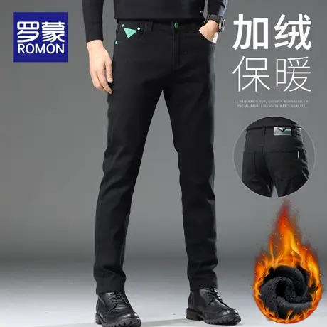 罗蒙秋冬季加绒牛仔裤男士修身小脚2023新款休闲长裤加厚保暖裤子图片
