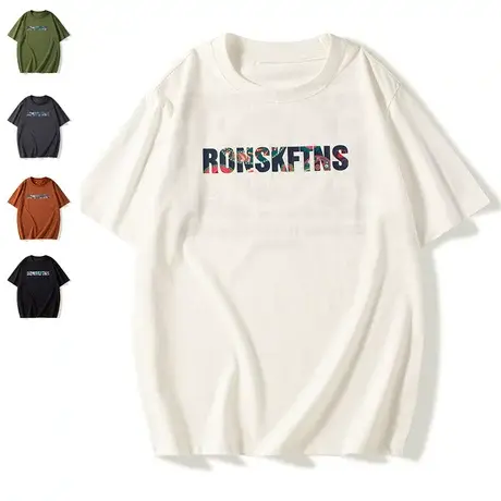 2023新款民族风彩色潮牌印花字母短袖夏季重磅宽松时尚百搭男t恤商品大图