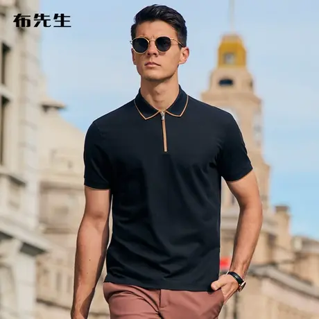 MrBu布先生撞色翻领纯棉短袖男2023春夏新款开衩下摆T恤男AT12019商品大图