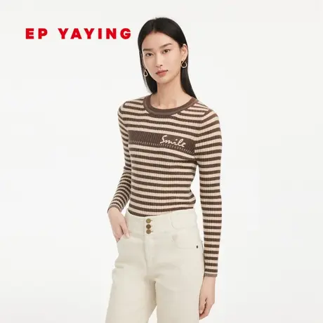 EP雅莹女装 牦牛绒软糯条纹修身显瘦针织衫上衣 商场同款9908A商品大图