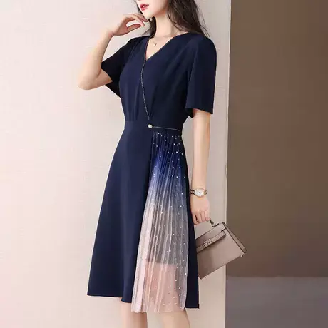 伊自尚大码女装2023年夏季气质网纱裙子胖mm遮肉显瘦渐变连衣裙图片