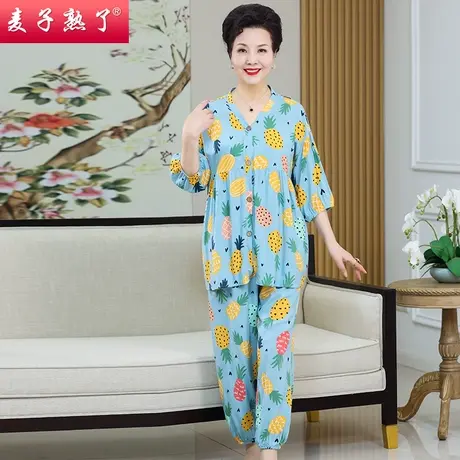 睡衣女春夏装七分袖中年妈妈女款秋季女士春秋大码家居服套装图片