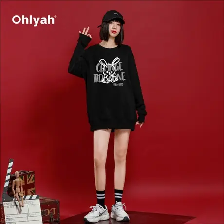 Ohlyah原创设计ins下体失踪卡通兔子卫衣女新款宽松慵懒风套头衫商品大图
