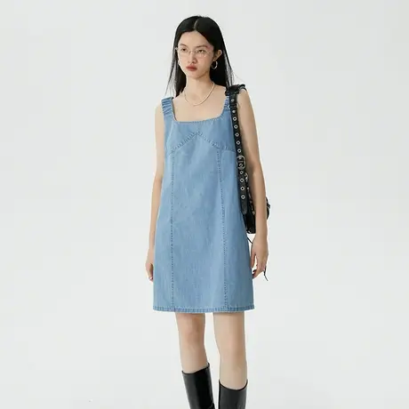 omont蛋挞家 短款牛仔背带连衣裙女夏季2023年新款复古设计感短裙图片