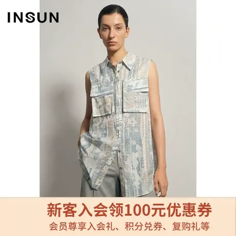 恩裳夏季时尚复古印花图案宽松棉质休闲衬衫女设计感小众图片