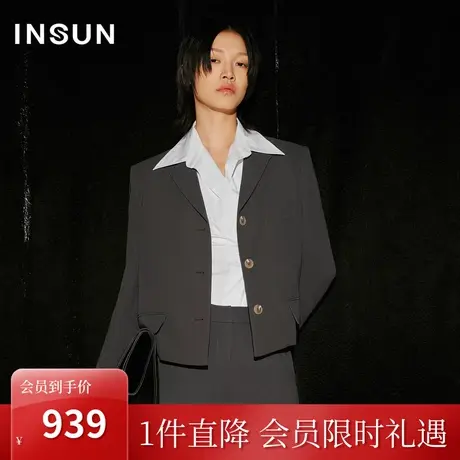 [醋酸系列]恩裳COVER2023秋季新款截短平驳领利落廓形感西装外套图片