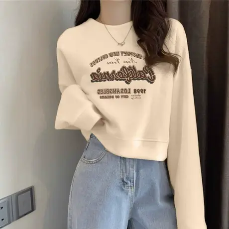 无帽短款卫衣女2023新款爆款小个子多巴胺秋冬穿搭美式短外套上衣图片