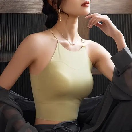 挂脖吊带小背心女带胸垫免穿文胸夏天冰丝细带美背抹胸内衣防走光图片