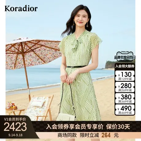 珂莱蒂尔商场同款条纹连衣裙女法式中长裙渡假气质图片