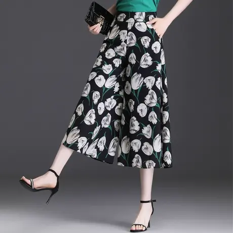 垂感印花裙裤阔腿裤女夏薄款气质高腰2023新款大码七分裤裙休闲裤商品大图