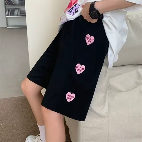 运动短裤女夏季薄款宽松高腰直筒港味显瘦小个子阔腿五分裤潮ins商品大图