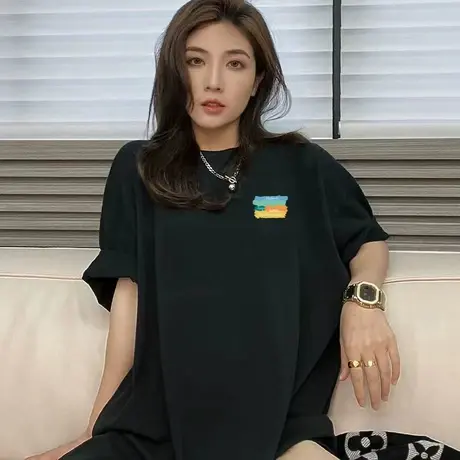 纯棉短袖t恤女夏白色2023年新款宽松潮字母半袖打底内搭正肩上衣商品大图