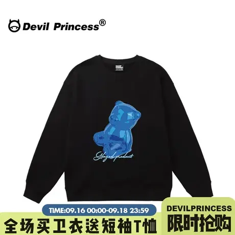 2023新款ulzzang小众卡通ins风黑色卫衣女宽松显白薄款套头上衣潮商品大图