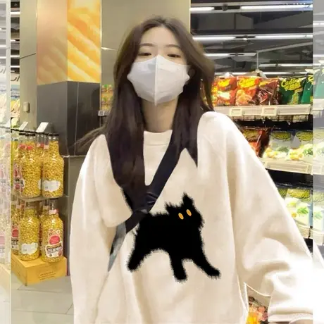 圆领卫衣女春秋2023新款美式复古宽松小众设计感慵懒风套头上衣潮图片