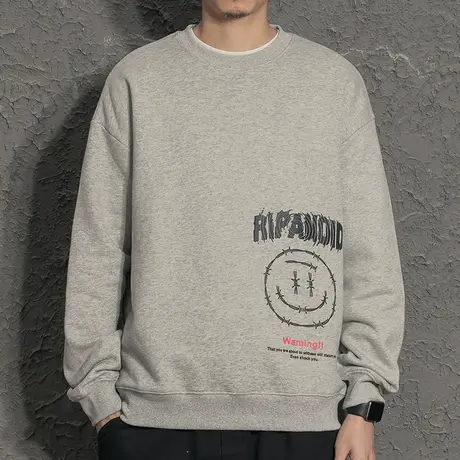 笑脸印花春季外穿卫衣外套男个性帅气宽松ins潮流男生上衣2021款商品大图