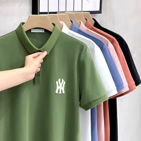 时尚刺绣帅气翻领高端Polo衫男潮流夏季带领t恤潮牌男士短袖上衣商品大图