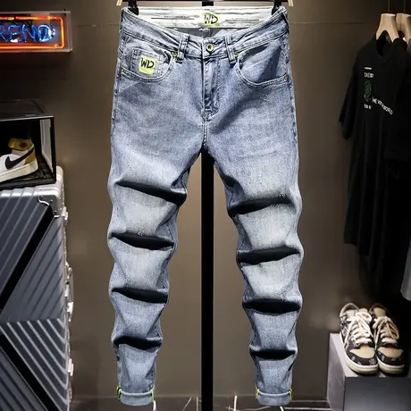 夏季薄款潮牌浅色牛仔裤男直筒宽松百搭男士长裤子修身款2021新款商品大图