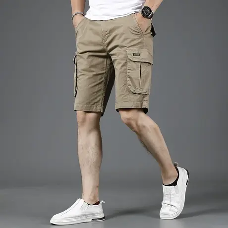 卡其色工装短裤男五分裤2023新款夏季薄款修身潮流男士休闲中裤子商品大图