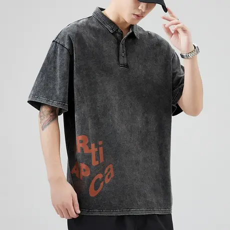 夏季重磅美式麂皮翻领t恤男士衬衫领短袖Polo衫男装半袖体恤上衣商品大图