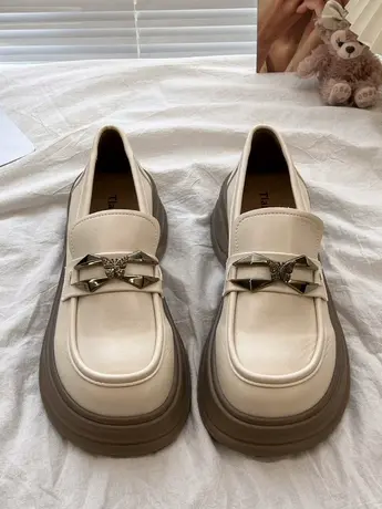 英伦风小皮鞋女单鞋2023秋季新款黑色厚底增高乐福鞋百搭玛丽珍鞋商品大图