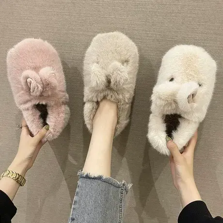 棉拖鞋女冬季少女心可爱兔子包跟室内家居厚底月子鞋保暖毛绒棉鞋商品大图