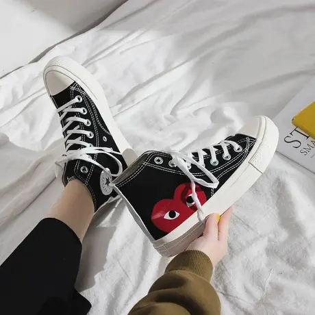 2020秋季新款韩版ulzzang黑色高帮帆布鞋泫雅学生百搭街拍板鞋潮商品大图