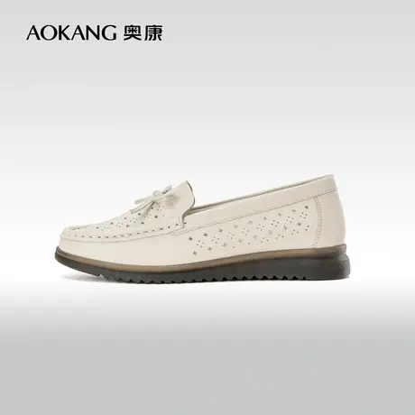 奥康女鞋 2023夏季新款镂空透气休闲舒适平底妈妈鞋真皮百搭单鞋商品大图