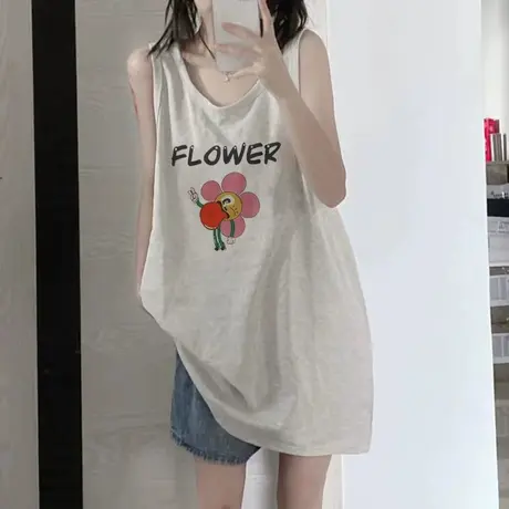 美式纯棉吊带运动坎肩背心无袖t恤女夏季外穿篮球服宽松挂脖上衣图片