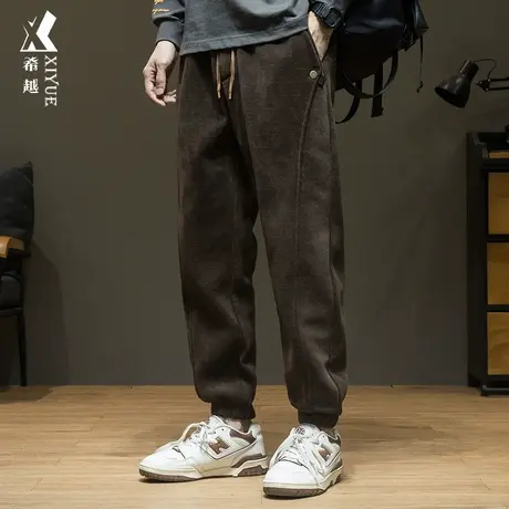 希越欧棉绒重磅卫裤男春秋款加绒加厚美式运动裤男款大码休闲长裤商品大图