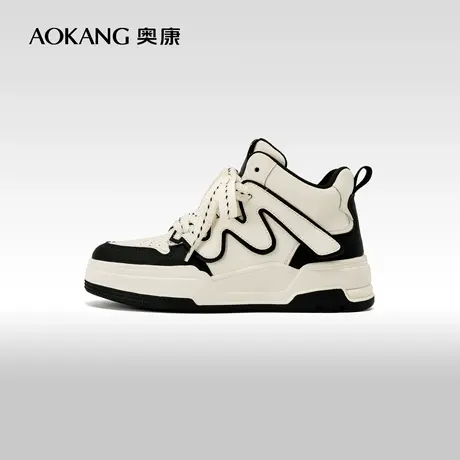 奥康女鞋 2023秋季新款百搭小众时尚休闲鞋高帮厚底板鞋滑板鞋图片
