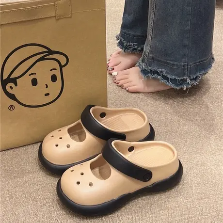 玛丽珍洞洞鞋女款夏季时尚百搭外穿厚底防滑包头踩屎感沙滩凉拖鞋图片