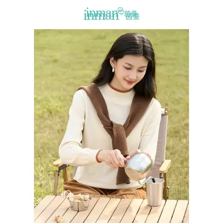 茵曼拼色毛衣2023秋女装新款半高领长袖显瘦百搭打底针织衫上衣图片