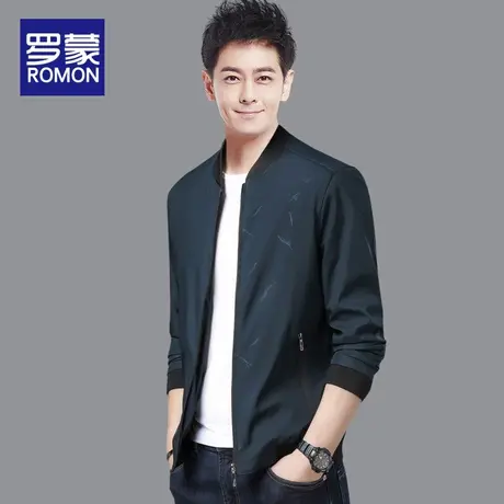 Romon/罗蒙2023秋季新款夹克男士宽松棒球服领大码休闲衣服外套男商品大图