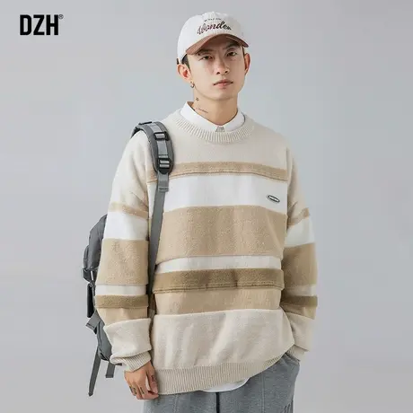 男士撞色拼接毛衣男秋冬圆领休闲长袖上衣男款宽松2023新款针织衫商品大图