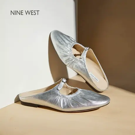 Nine West/玖熙休闲凉鞋女2025夏季新款平跟浅口一脚蹬玛丽珍凉拖图片