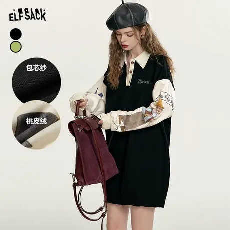 妖精的口袋非正式学院风连衣裙女2023秋季新款小个子拼接宽松裙子图片