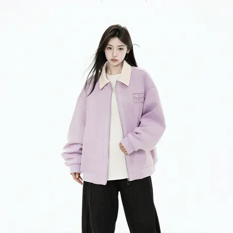 潮牌钢印拼接棒服外套女春季2025年新款复古街头夹克宽松美式上衣图片