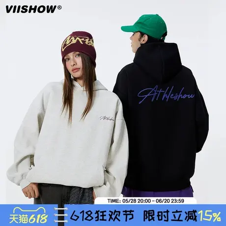 VIISHOW潮牌字母连帽卫衣男秋季新款宽松百搭情侣款400g重磅外套图片