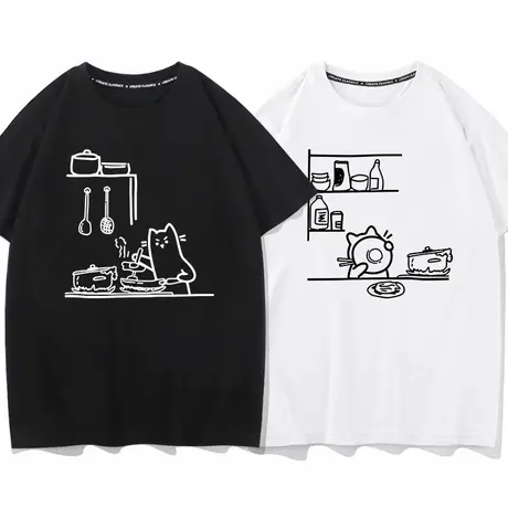 秀洛做饭干饭猫咪夏季新款纯棉情侣装衣服半袖短袖圆领T恤男打底商品大图