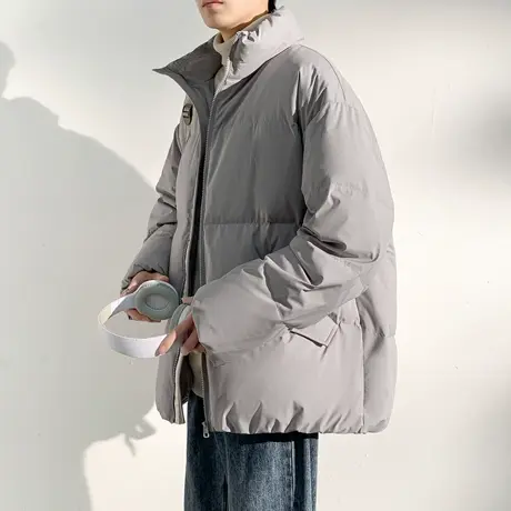 唐狮2024冬季新款男立领撞色羽绒服前胸贴标短款加厚面包服青少年商品大图