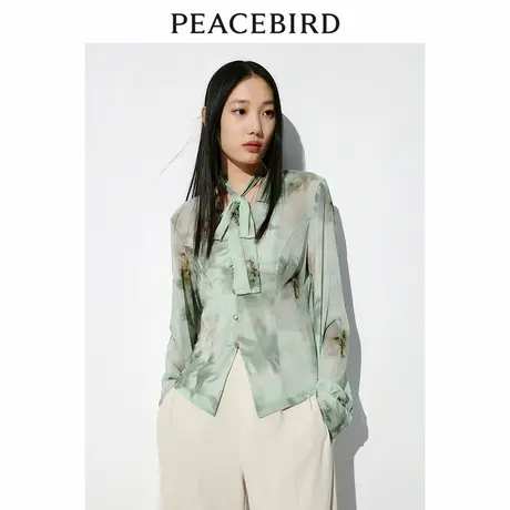 太平鸟国风长袖衬衫夏季新款女士收腰衬衣可拆卸系带网眼上衣图片