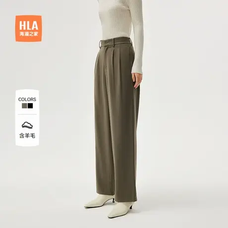HLA/海澜之家含羊毛休闲裤2025春季新款宽松直筒商务气质裤子女装商品大图