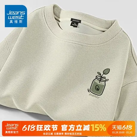 GV真维斯圆领卫衣男春秋季男款华夫格2025新款重磅上衣外套男士A图片