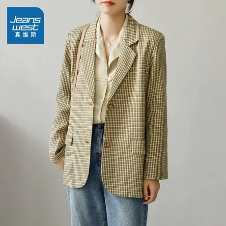 YD真维斯女装2025春季新款复古潮酷女款ins格子简约女装西装外套图片