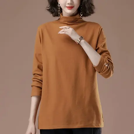 秋冬半高领打底衫女加肥加大码女装宽松中年妈妈遮肚内搭长袖t恤商品大图