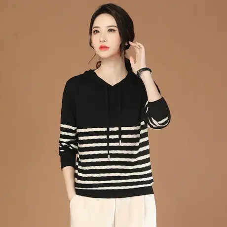 韩潮袭人连帽休闲针织打底衫2023秋季新款时尚洋气内搭毛衣上衣女商品大图