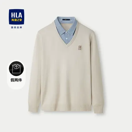 HLA/海澜之家麻烦星球联名系列双领针织衫24秋新宽松假两件长袖男图片