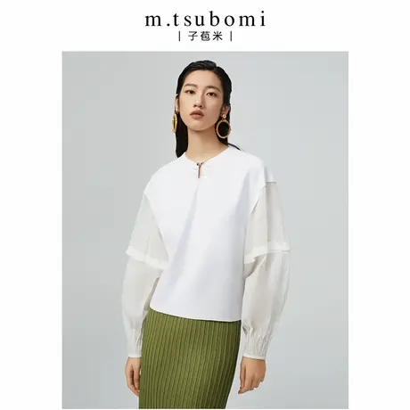 mtsubomi/子苞米圆领套头白色针织衫23年春季新款宽松百搭上衣女商品大图
